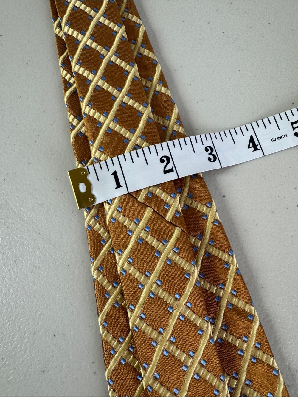 Ermenegildo Zegna Silk Necktie Gold Geometric Grid Luxury Designer Tie Classic - Picture 9 of 12